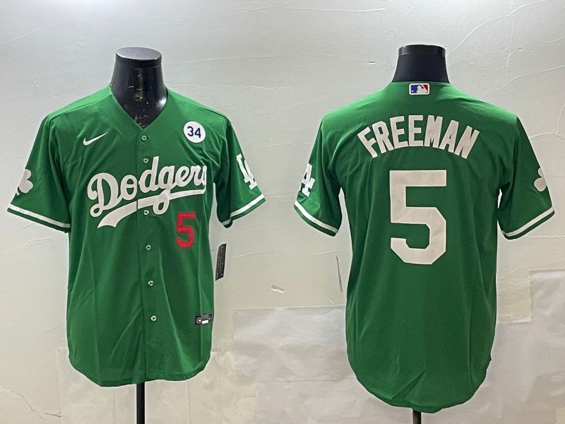 Men Los Angeles Dodgers 5 Freeman Green Fashion 2025 Nike MLB Jersey style 4